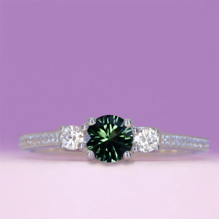 Callie - Round Brilliant Cut Gemstone Trilogy Engagement Ring