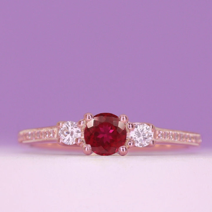 Callie - Round Brilliant Cut Gemstone Trilogy Engagement Ring