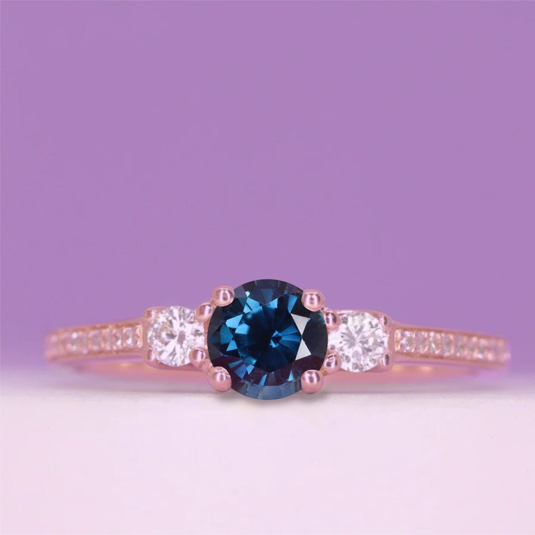 Callie - Round Brilliant Cut Gemstone Trilogy Engagement Ring