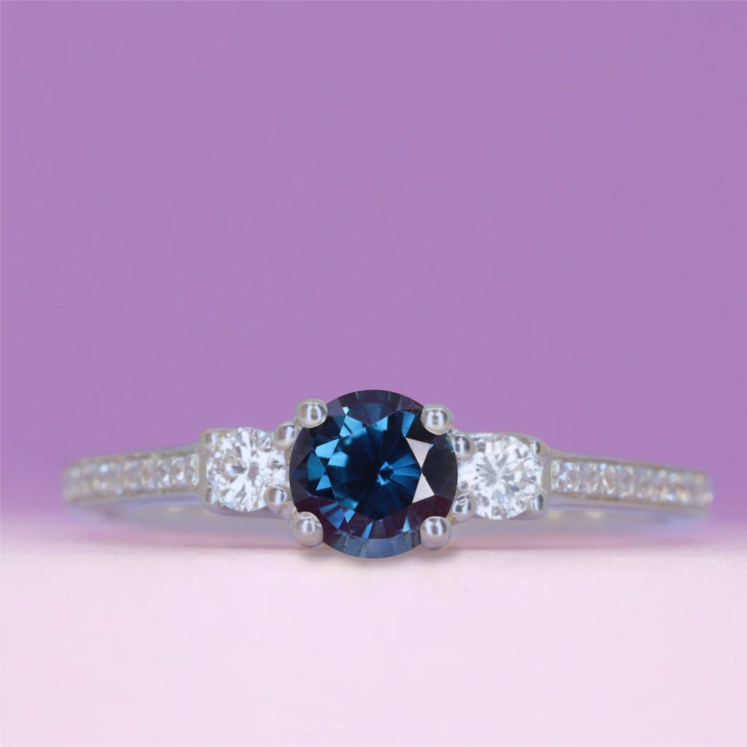 Callie - Round Brilliant Cut Gemstone Trilogy Engagement Ring