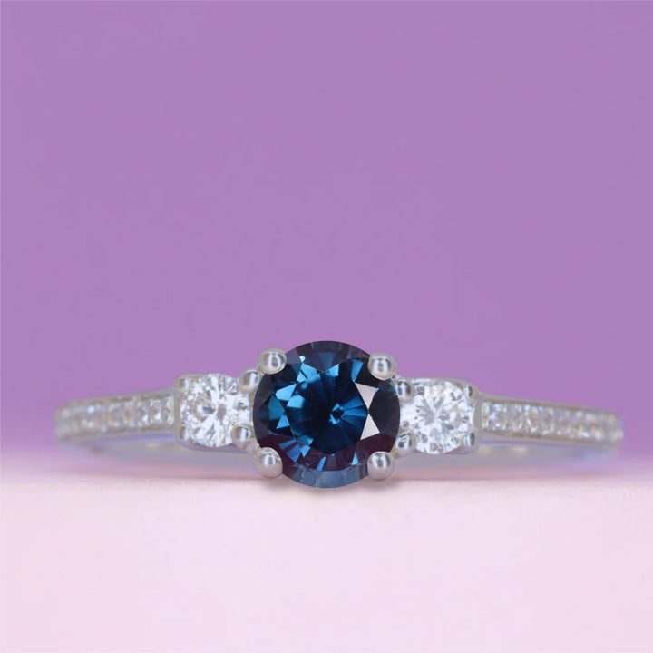 Callie - Round Brilliant Cut Gemstone Trilogy Engagement Ring