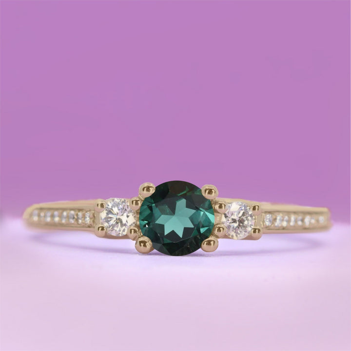 Callie - Round Brilliant Cut Gemstone Trilogy Engagement Ring