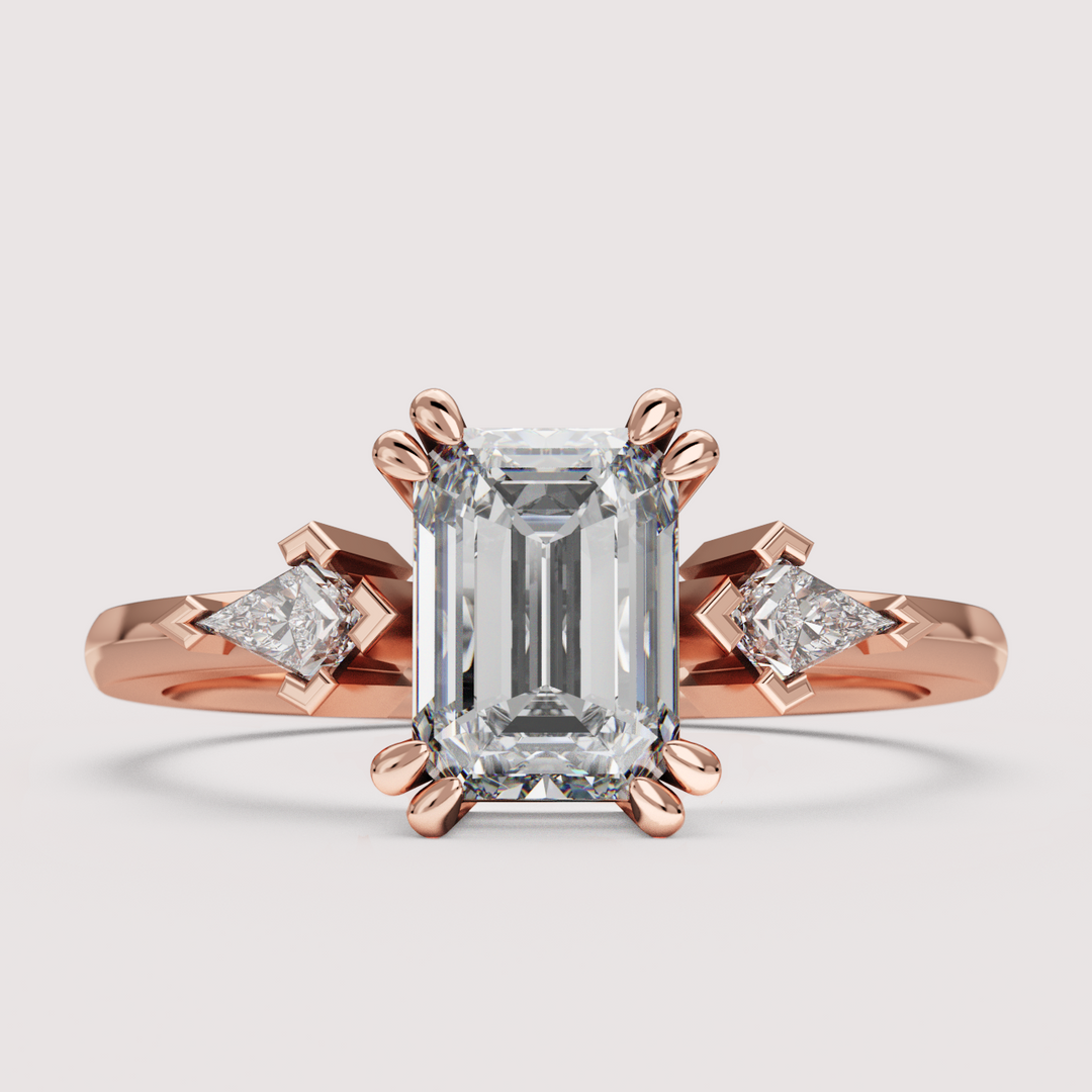 Dahlia - Emerald Cut Trilogy Engagement Ring Setting