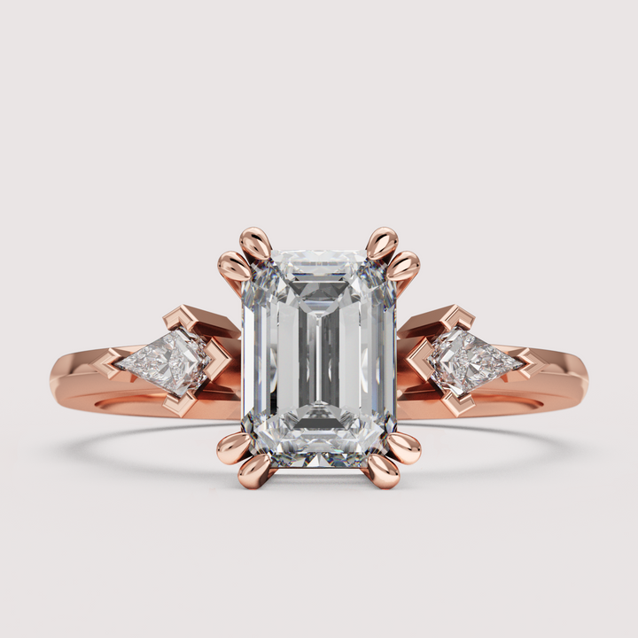 Dahlia - Emerald Cut Trilogy Engagement Ring Setting