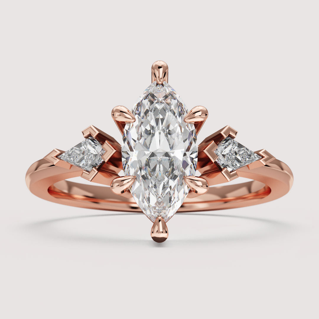Dahlia - Marquise Cut Trilogy Engagement Ring Setting