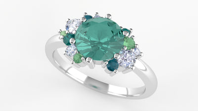 Alison - The Taylor Collection - Round Brilliant Cut Green Sapphire Asymmetric Sapphire and Lab Grown Diamond Cluster Ring - Made-to-Order