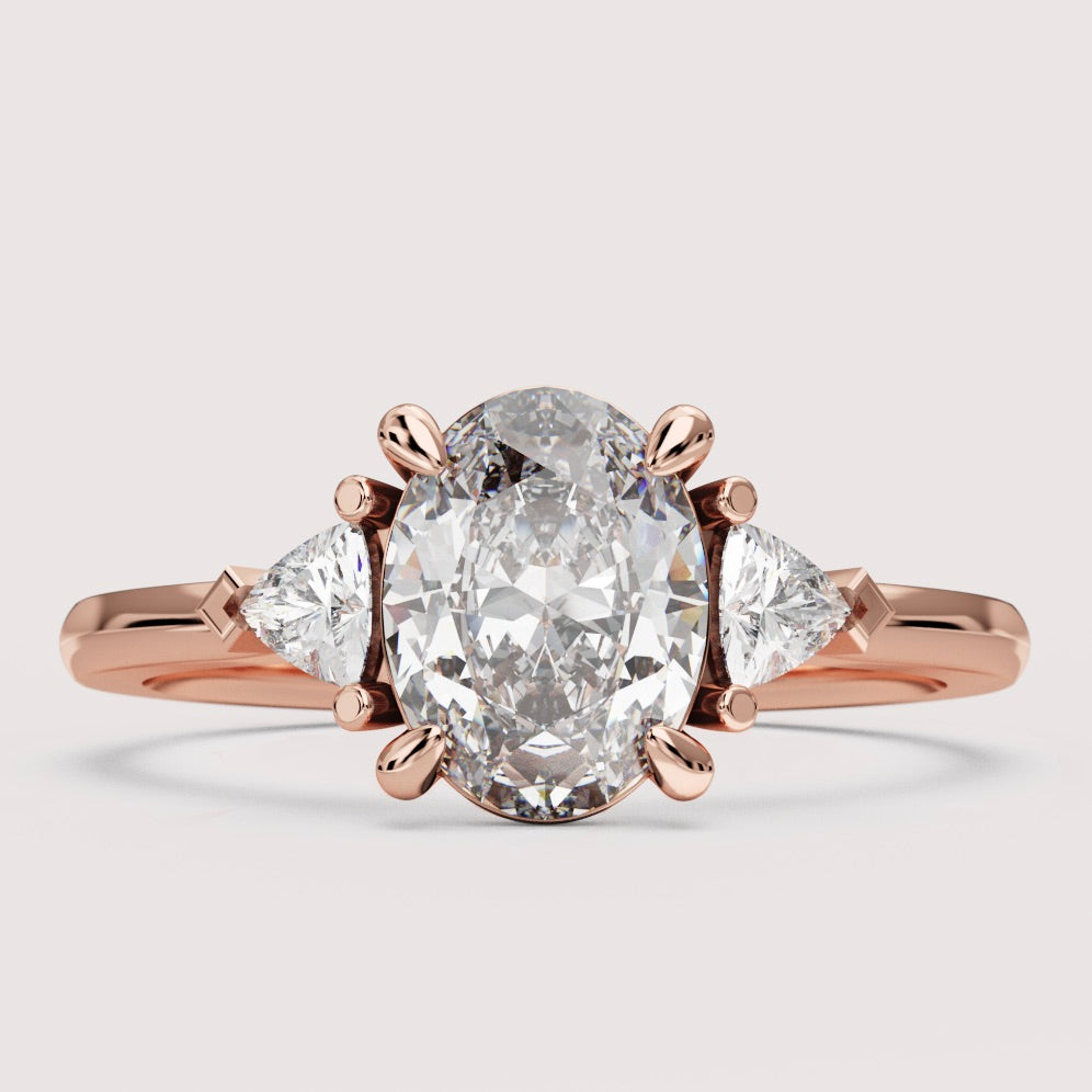 Delphine - Oval Cut Trilogy Engagement Ring Setting
