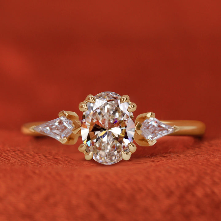 Dahlia - Oval Cut Lab Grown Diamond Trilogy Engagement Ring