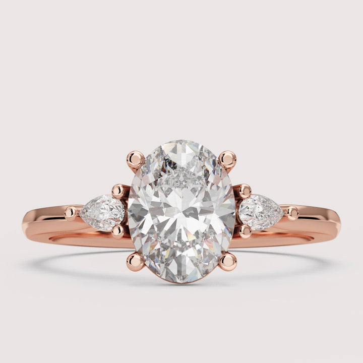 Elspeth - Oval Cut 1.00ct+ Diamond Pear Accents Trilogy Build Your Own Engagement Ring