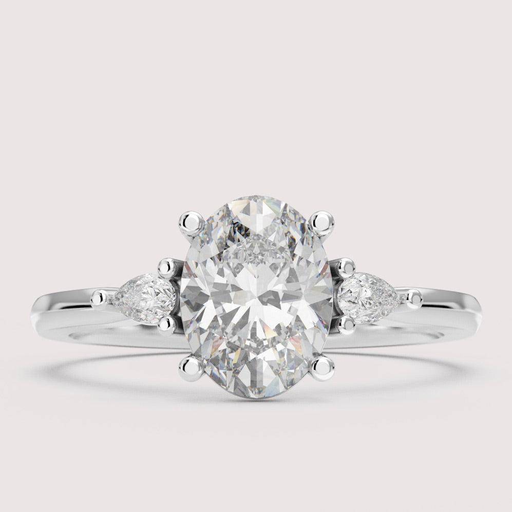 Elspeth - Oval Cut 1.00ct+ Diamond Pear Accents Trilogy Build Your Own Engagement Ring