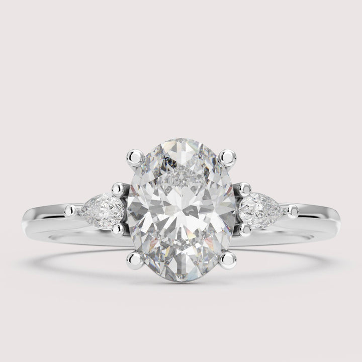 Elspeth - Oval Cut 1.00ct+ Diamond Pear Accents Trilogy Build Your Own Engagement Ring