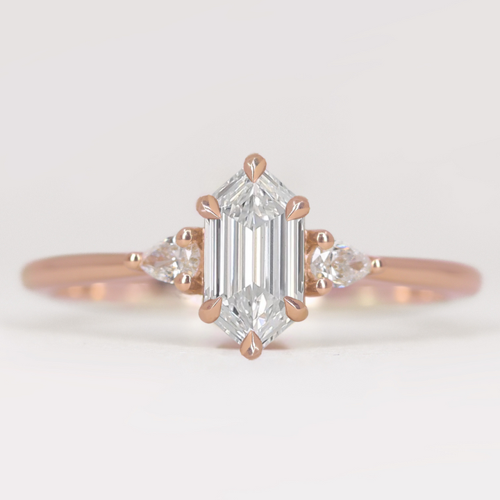 Elspeth - Elongated Hexagon Lab Grown Diamond Trilogy Engagement Ring