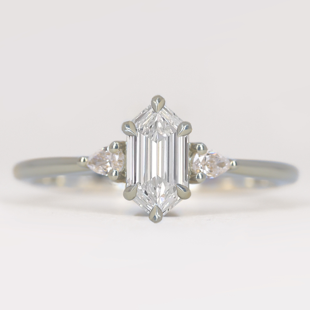 Elspeth - Elongated Hexagon Lab Grown Diamond Trilogy Engagement Ring