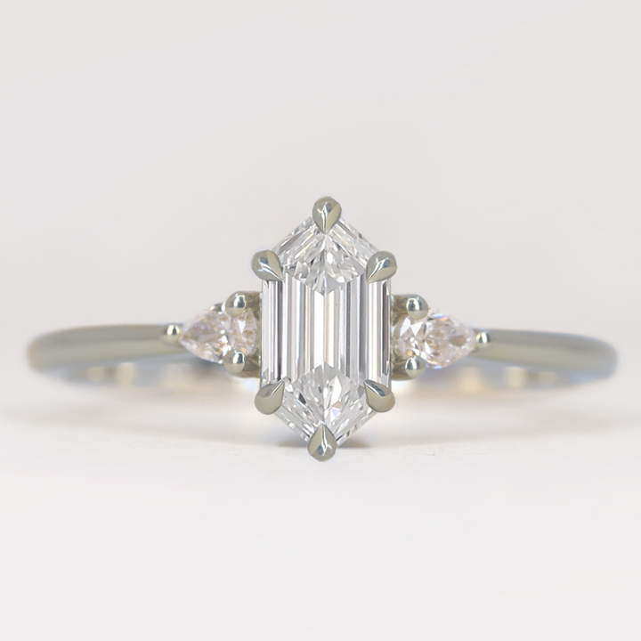 Elspeth - Elongated Hexagon Lab Grown Diamond Trilogy Engagement Ring