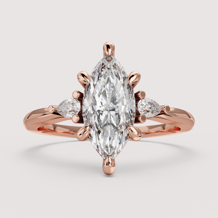 Elspeth - Marquise Cut 1.00ct Diamond Trilogy Engagement Ring with Pear Cut Side Stones Setting