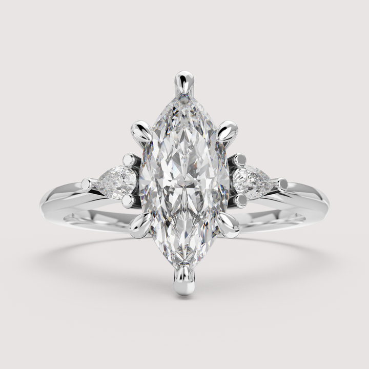 Elspeth - Marquise Cut 1.00ct Diamond Trilogy Engagement Ring with Pear Cut Side Stones Setting