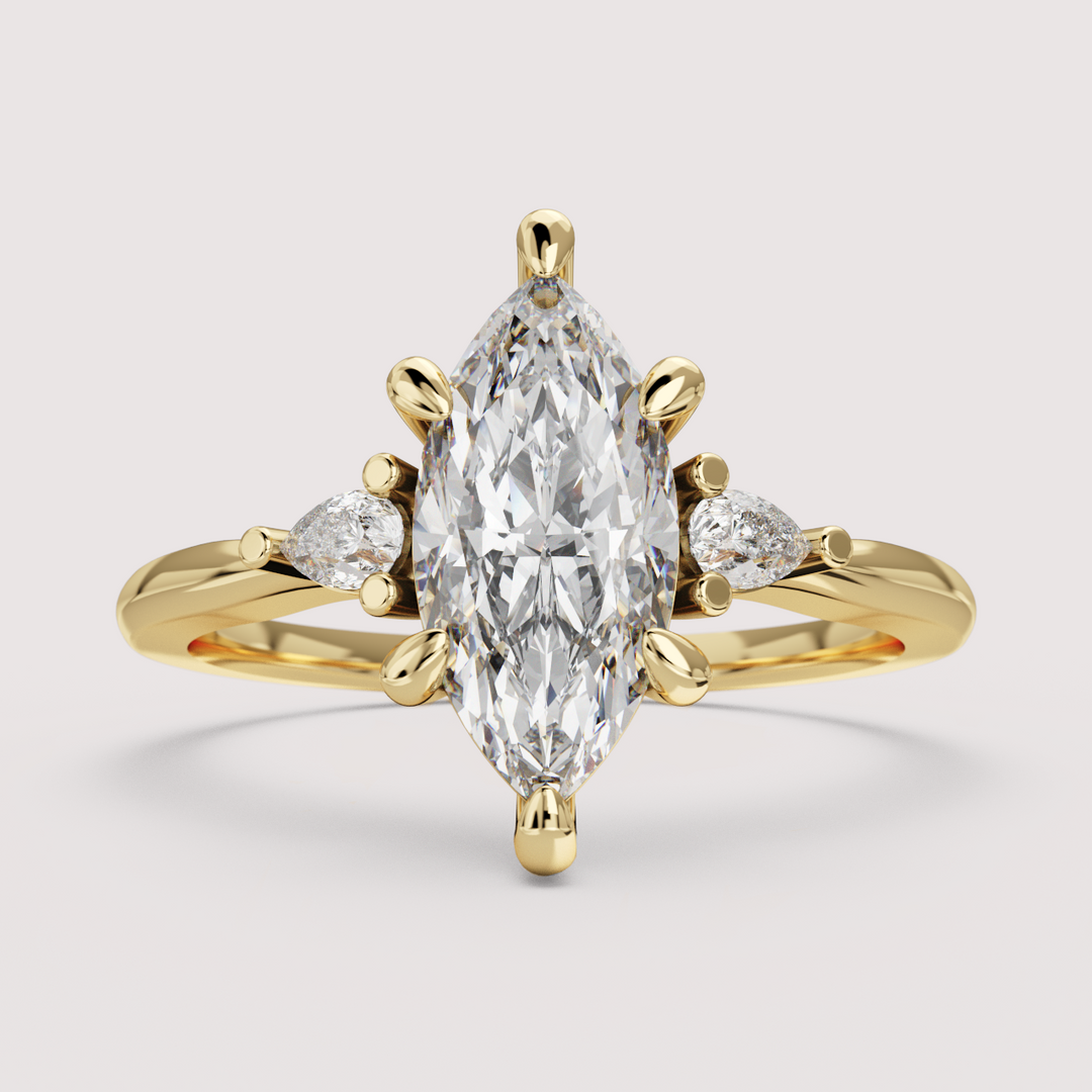 Elspeth - Marquise Cut 1.00ct Diamond Trilogy Engagement Ring with Pear Cut Side Stones Setting