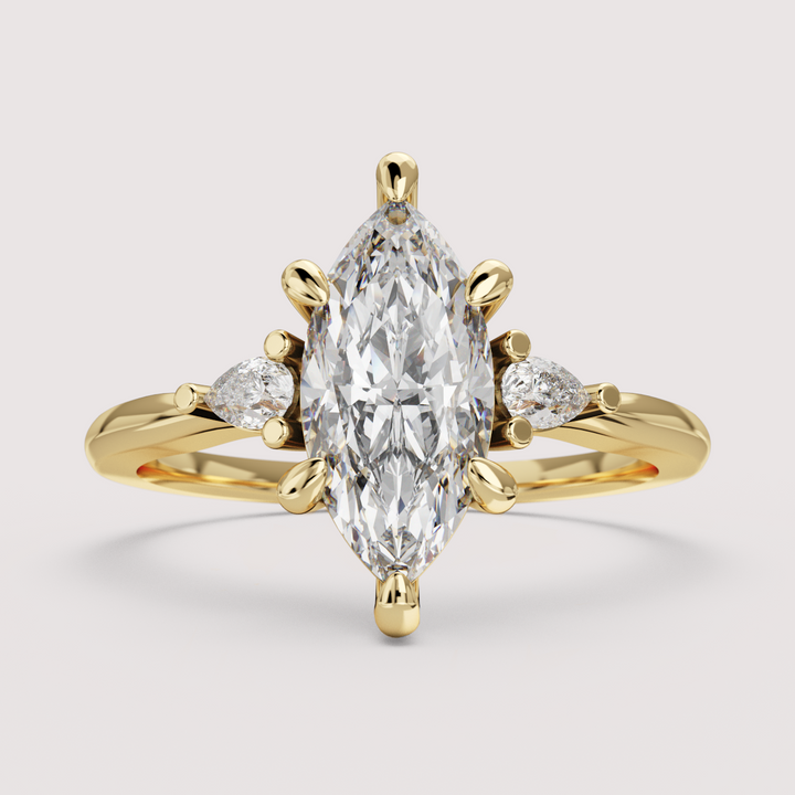 Elspeth - Marquise Cut 1.00ct Diamond Trilogy Engagement Ring with Pear Cut Side Stones Setting