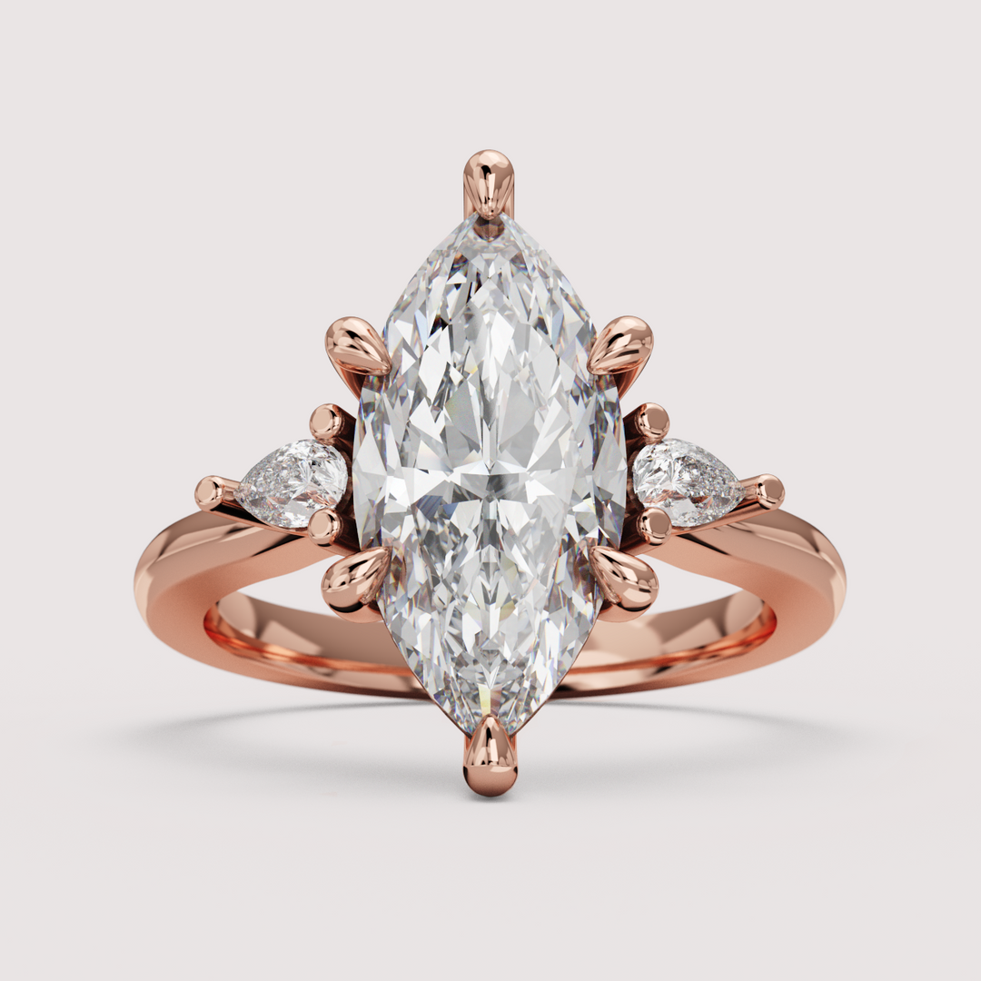 Elspeth - Marquise Cut 1.50ct-2.00ct Diamond Trilogy Engagement Ring with Pear Cut Side Stones Setting