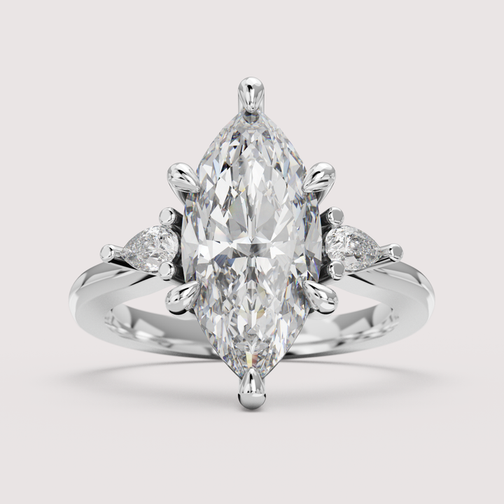 Elspeth - Marquise Cut 1.50ct-2.00ct Diamond Trilogy Engagement Ring with Pear Cut Side Stones Setting