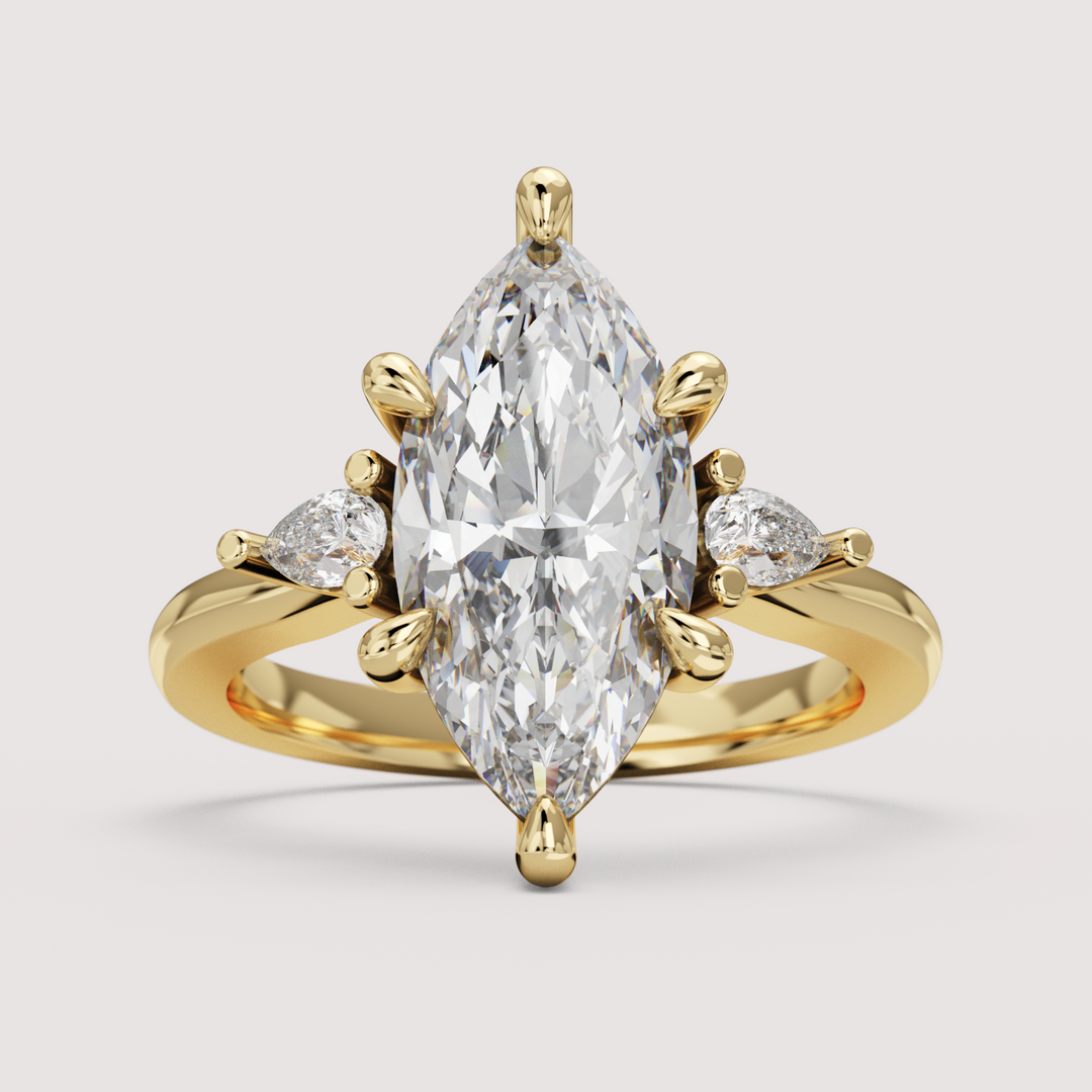Elspeth - Marquise Cut 1.50ct-2.00ct Diamond Trilogy Engagement Ring with Pear Cut Side Stones Setting