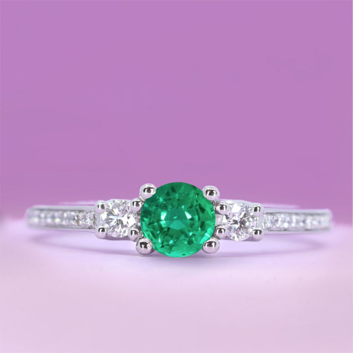 Callie - Round Brilliant Cut Gemstone Trilogy Engagement Ring