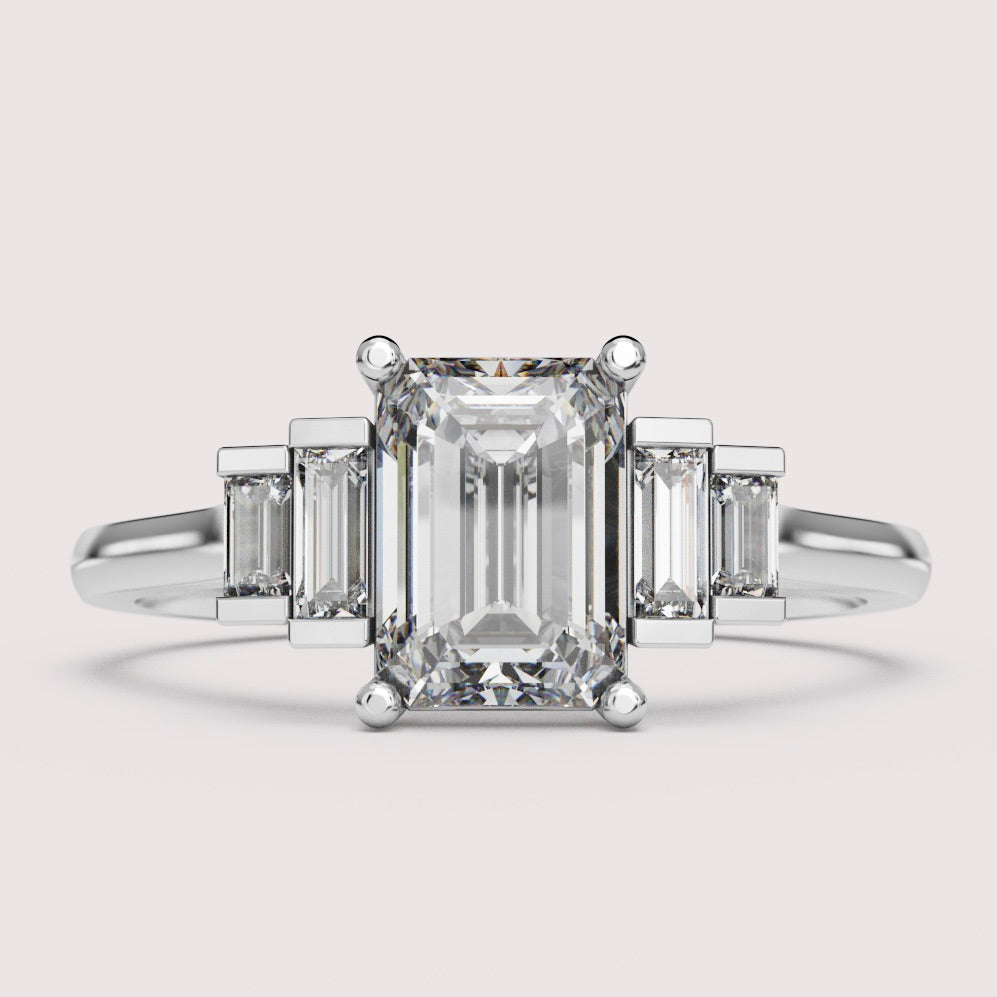 Erin - Emerald Cut Diamond Baguette Accents Art Deco Build Your Own Engagement Ring Setting