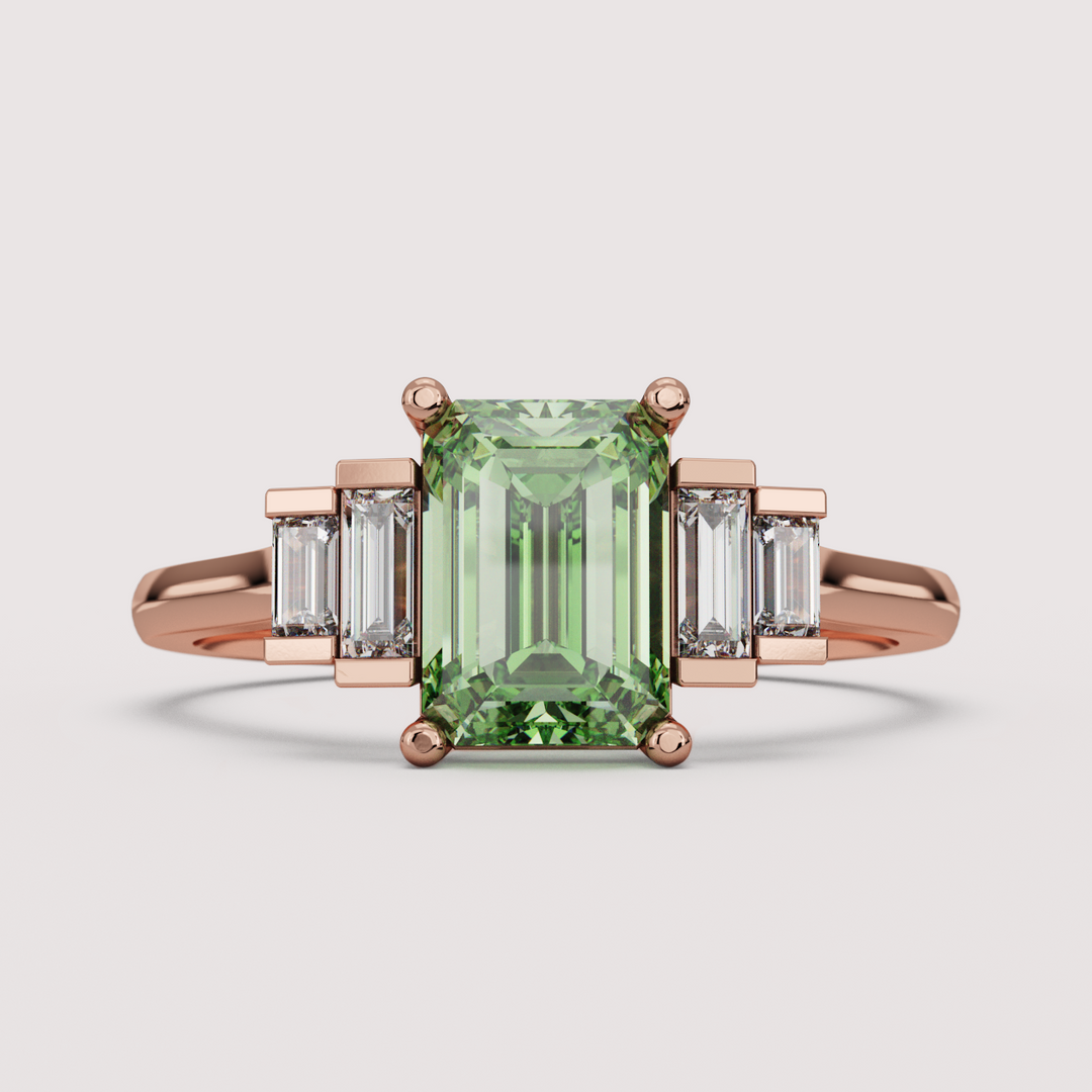 Erin - Emerald Cut Colourful Lab Diamond Art Deco Engagement Ring