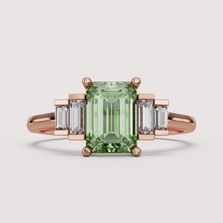 Erin - Emerald Cut Colourful Lab Diamond Art Deco Engagement Ring
