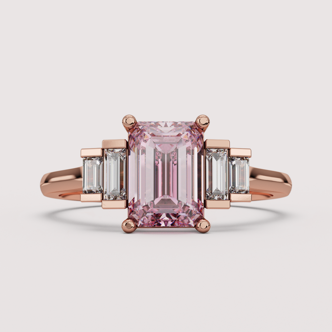 Erin - Emerald Cut Colourful Lab Diamond Art Deco Engagement Ring