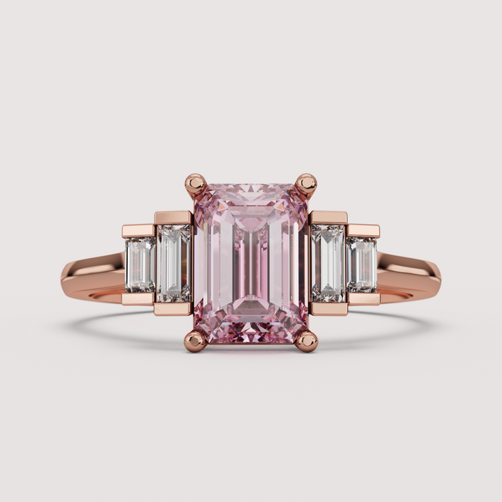 Erin - Emerald Cut Colourful Lab Diamond Art Deco Engagement Ring