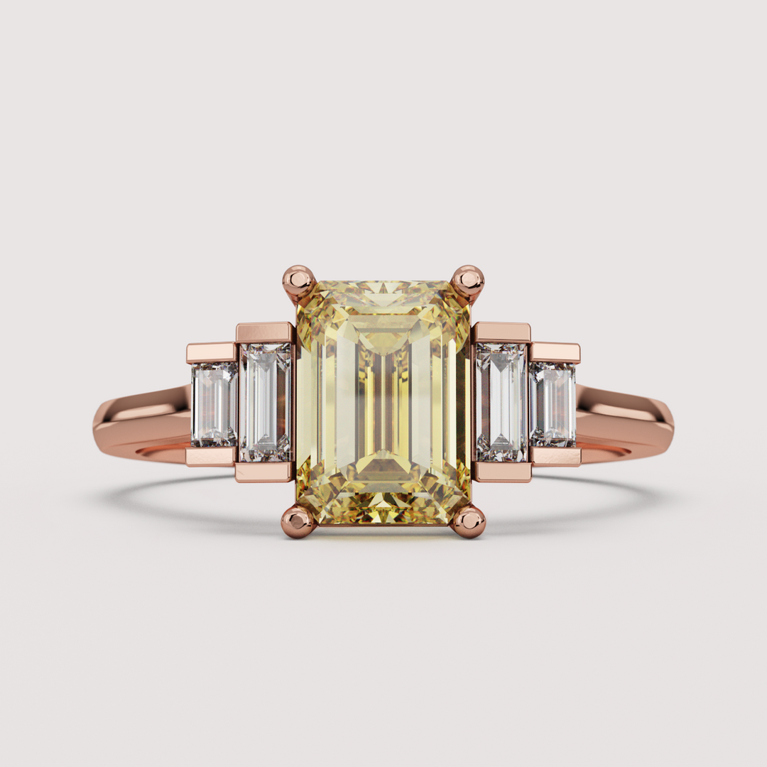Erin - Emerald Cut Colourful Lab Diamond Art Deco Engagement Ring