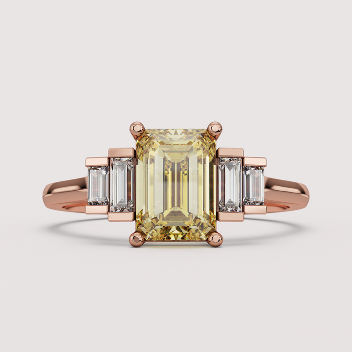 Erin - Emerald Cut Colourful Lab Diamond Art Deco Engagement Ring
