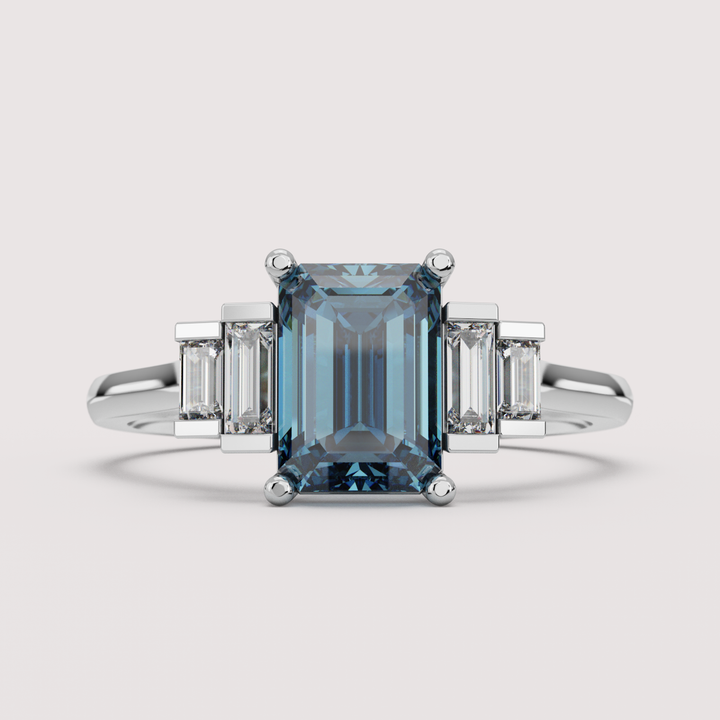 Erin - Emerald Cut Colourful Lab Diamond Art Deco Engagement Ring