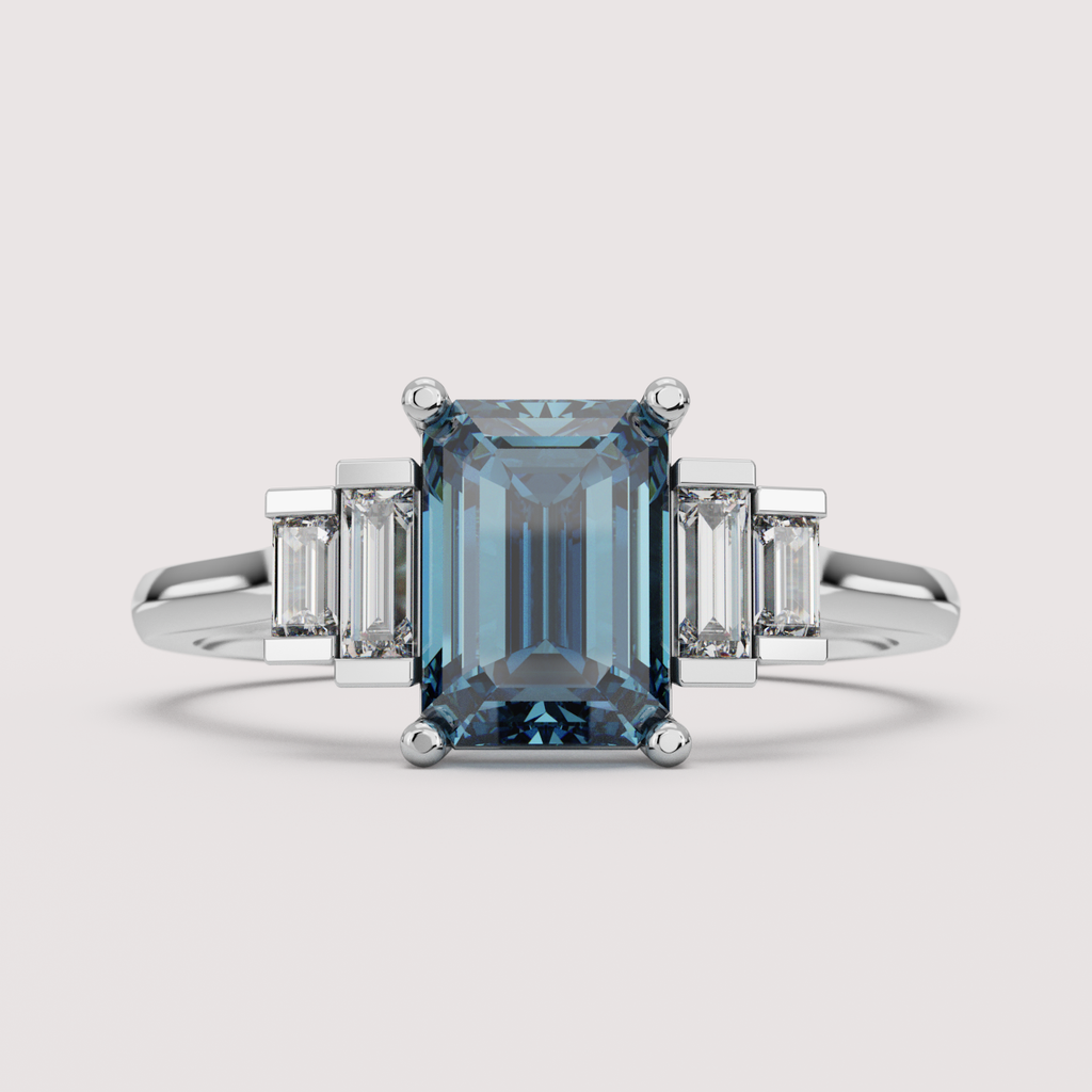 Erin - Emerald Cut Colourful Lab Diamond Art Deco Engagement Ring Engagement Rings - Price On Application