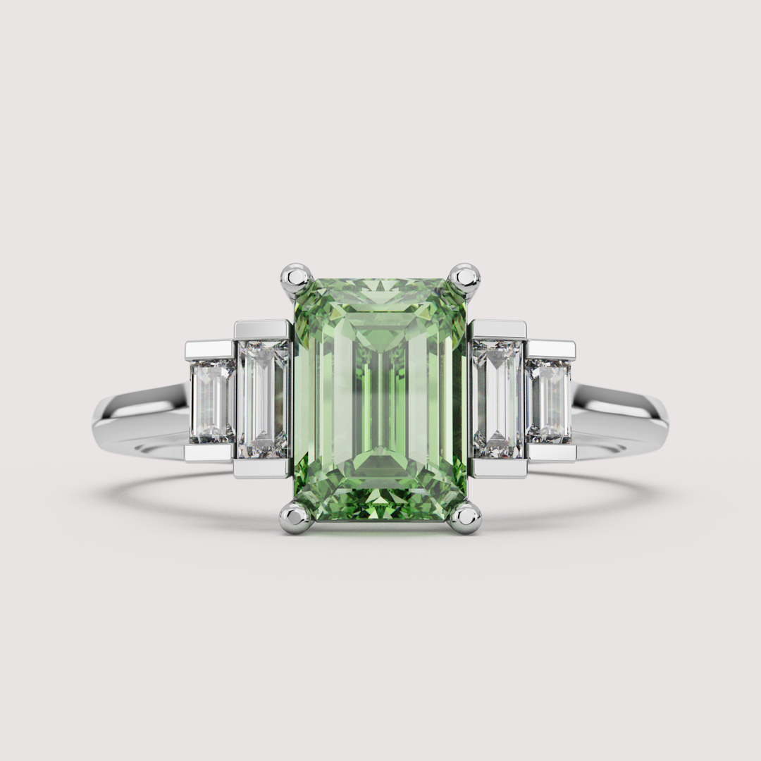 Erin - Emerald Cut Colourful Lab Diamond Art Deco Engagement Ring
