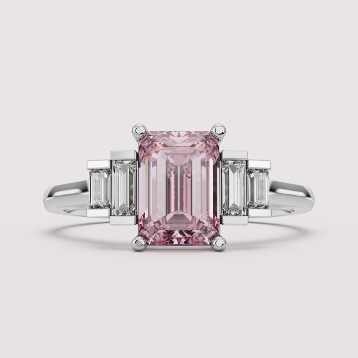 Erin - Emerald Cut Colourful Lab Diamond Art Deco Engagement Ring