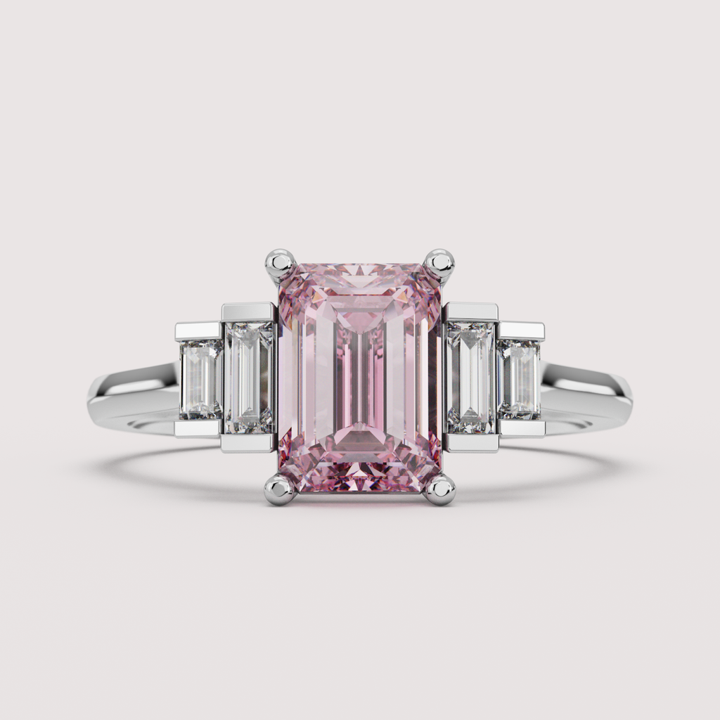 Erin - Emerald Cut Colourful Lab Diamond Art Deco Engagement Ring