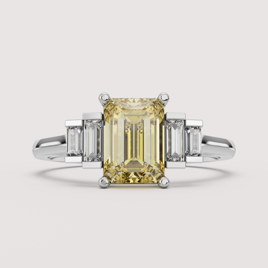 Erin - Emerald Cut Colourful Lab Diamond Art Deco Engagement Ring