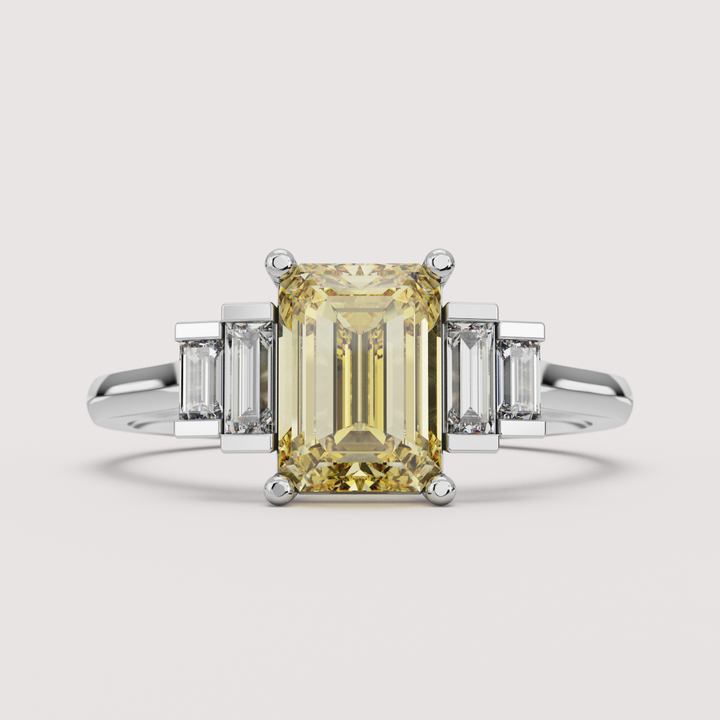 Erin - Emerald Cut Colourful Lab Diamond Art Deco Engagement Ring