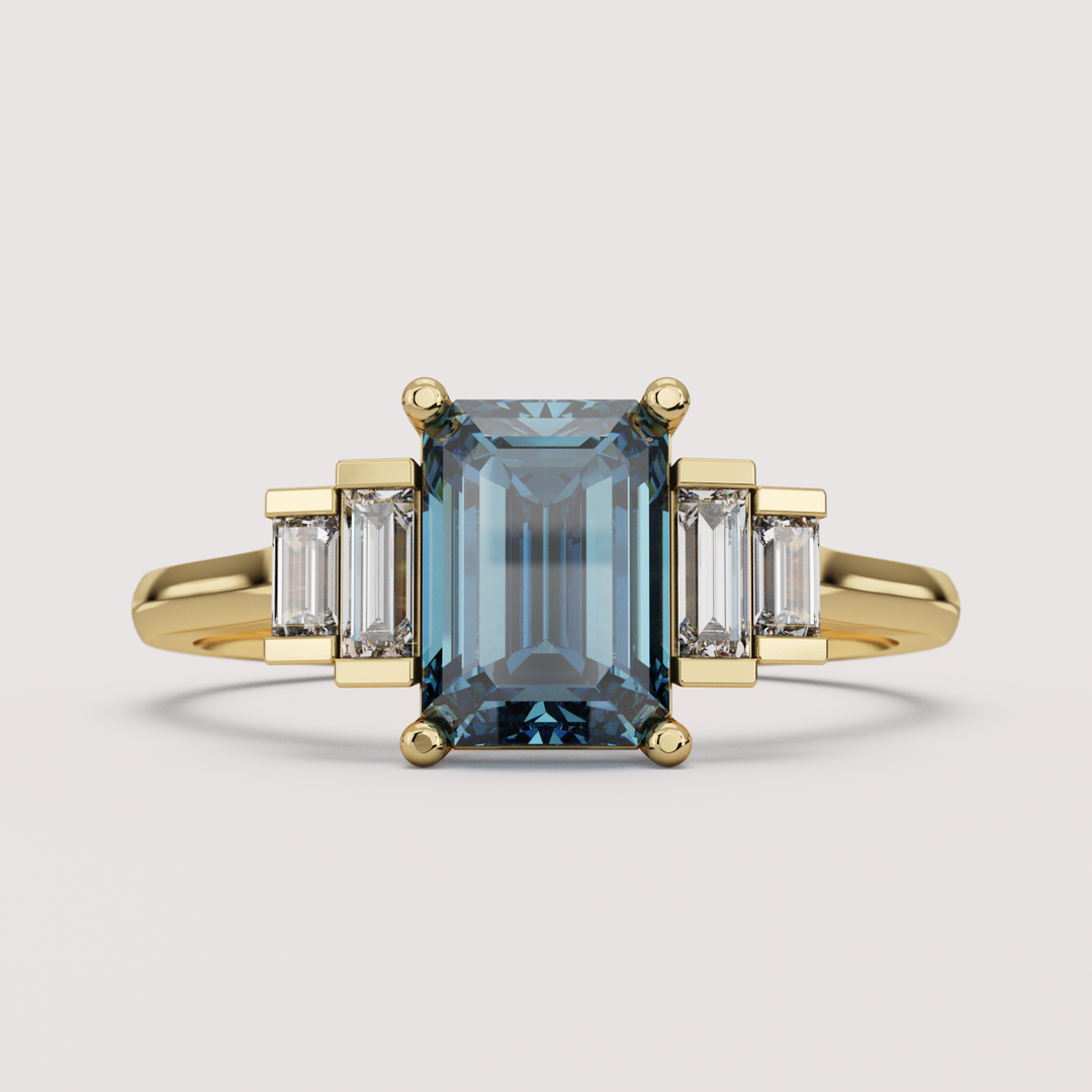 Erin - Emerald Cut Colourful Lab Diamond Art Deco Engagement Ring