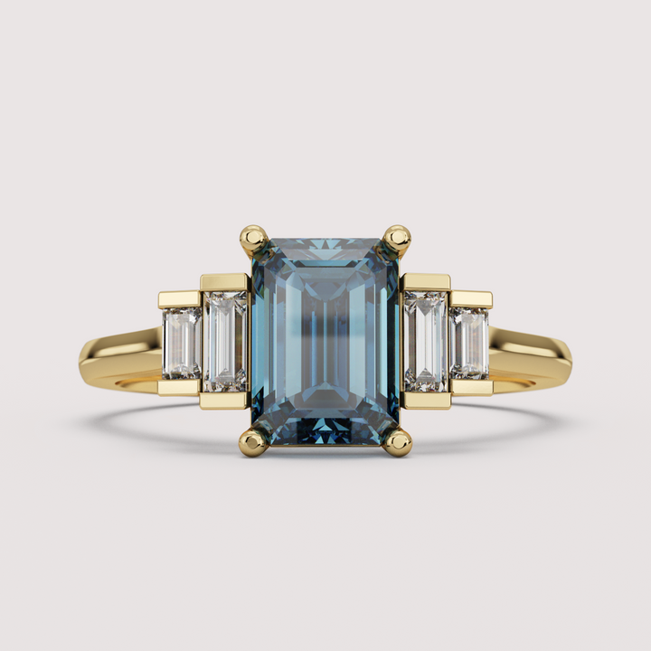 Erin - Emerald Cut Colourful Lab Diamond Art Deco Engagement Ring