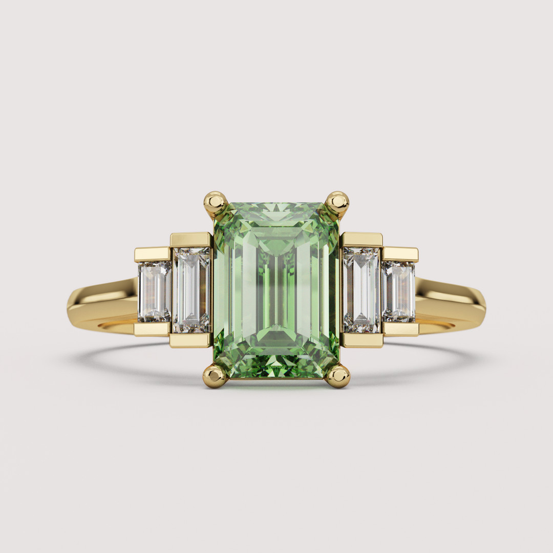 Erin - Emerald Cut Colourful Lab Diamond Art Deco Engagement Ring