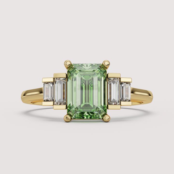 Erin - Emerald Cut Colourful Lab Diamond Art Deco Engagement Ring
