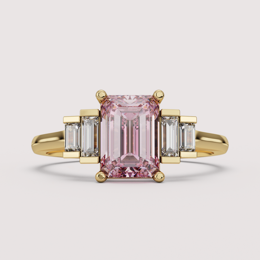 Erin - Emerald Cut Colourful Lab Diamond Art Deco Engagement Ring