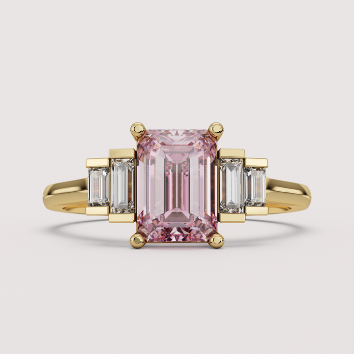 Erin - Emerald Cut Colourful Lab Diamond Art Deco Engagement Ring