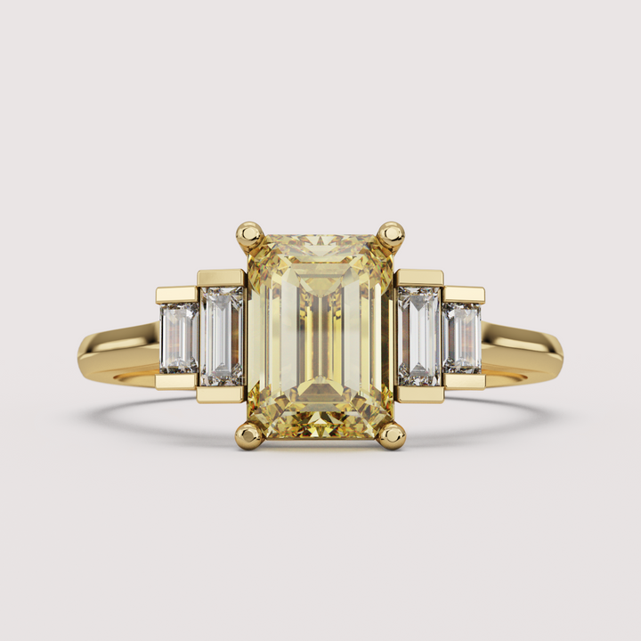 Erin - Emerald Cut Colourful Lab Diamond Art Deco Engagement Ring