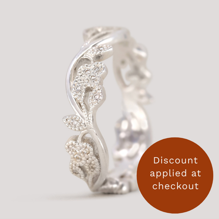 Eveline - Floral Diamond Set Vine Vintage Style Wedding Ring - Made-to-Order