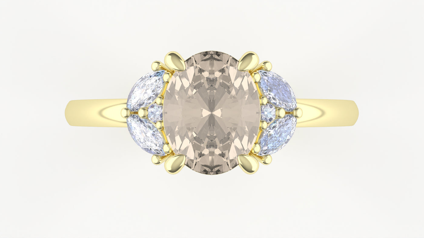 Este - The Taylor Collection - Oval Cut Champagne Sapphire Engagement Ring with Marquise and Round Brilliant Cut Lab Grown Diamonds - Made-to-Order