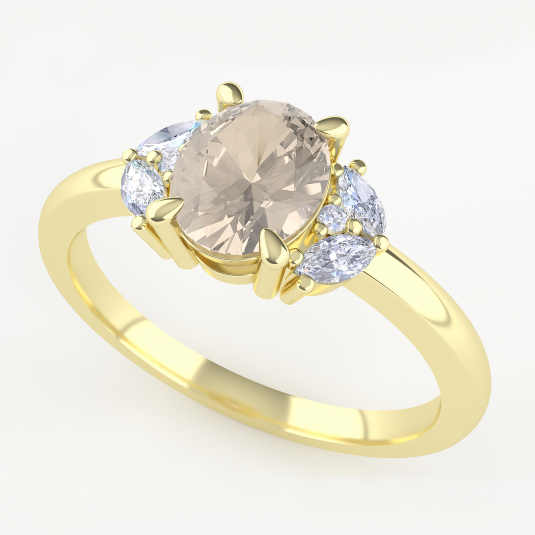Este - The Taylor Collection - Oval Cut Champagne Sapphire Engagement Ring with Marquise and Round Brilliant Cut Lab Grown Diamonds - Made-to-Order
